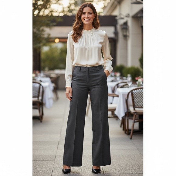 J.Crew Pants - Favorite Fit Tollegno 1900 Italian Wool Wide Leg Dress Pants Navy Work Chic Sz 6